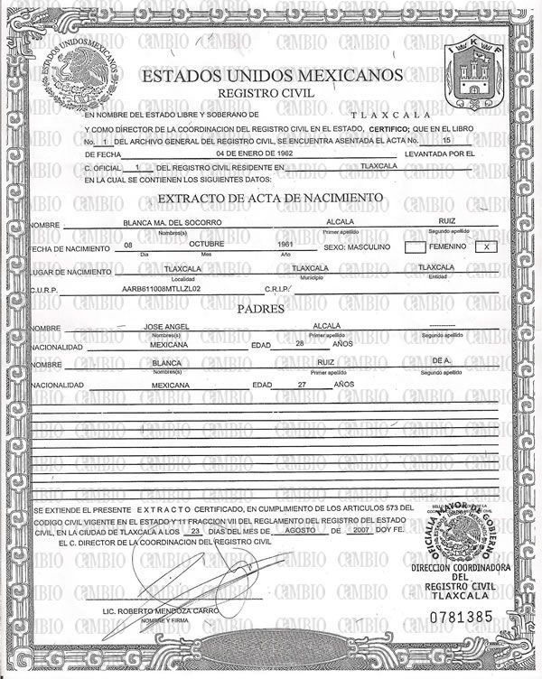 acta de matrimonio mexico