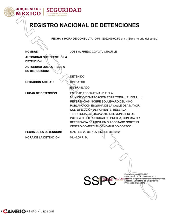 registro nacional detenciones jose alfredo coyotl