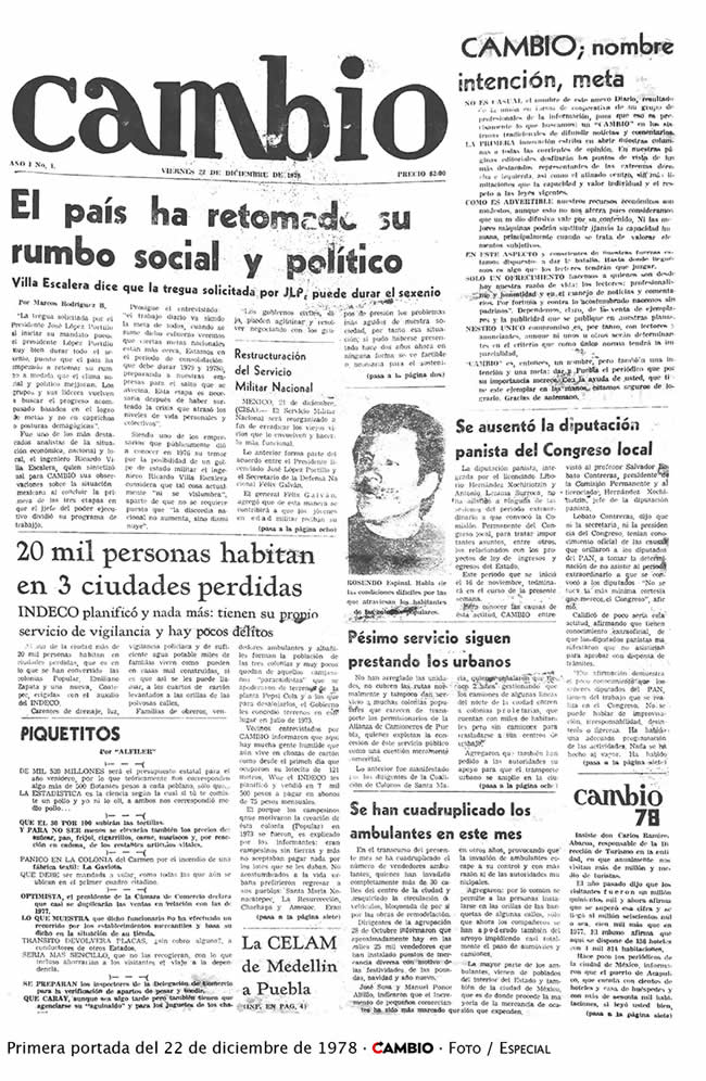 primera portada diario cambio 22 diciembre 1978