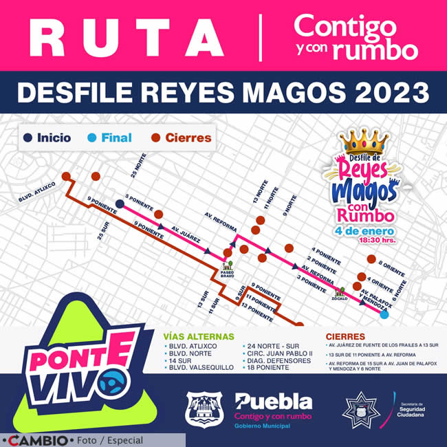 ruta desfile reyex magos puebla 2023