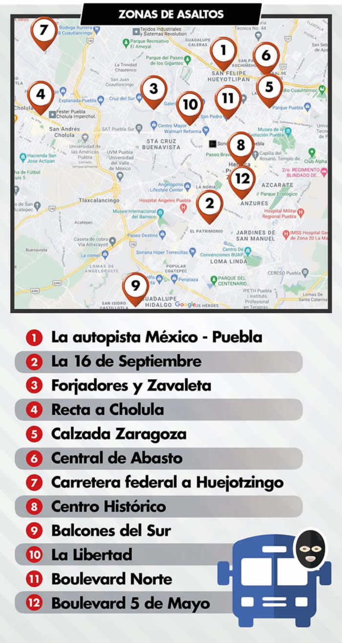 zonas asaltos trasporte publico