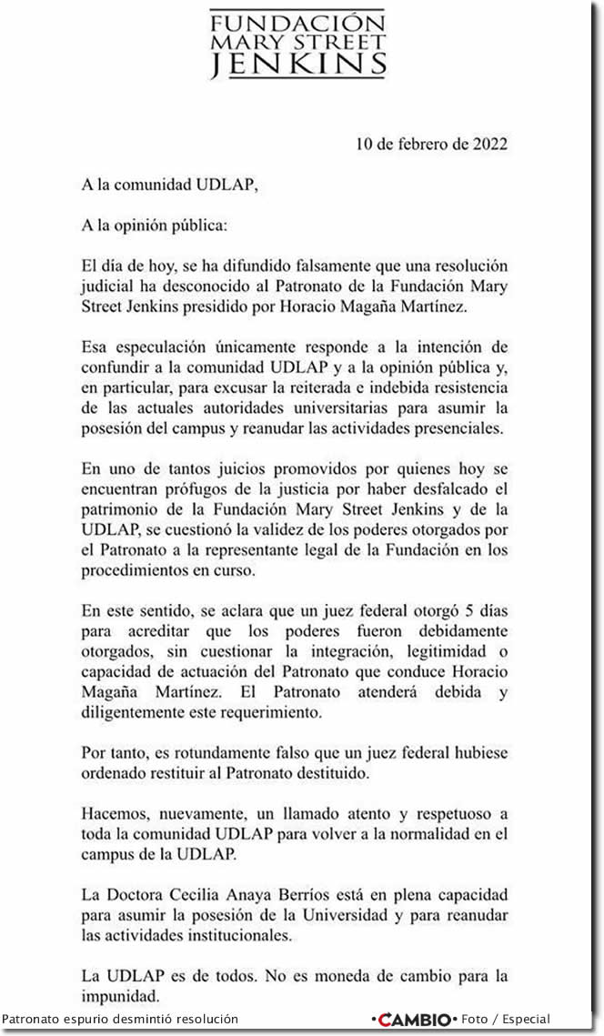 patronato espurio jenkins desmiente resolucion