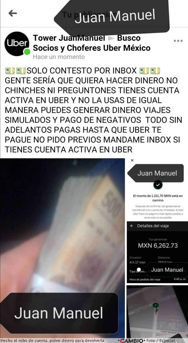 estafa choferes uber redes sociales