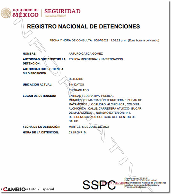 registro nacional detenciones arturo cajica