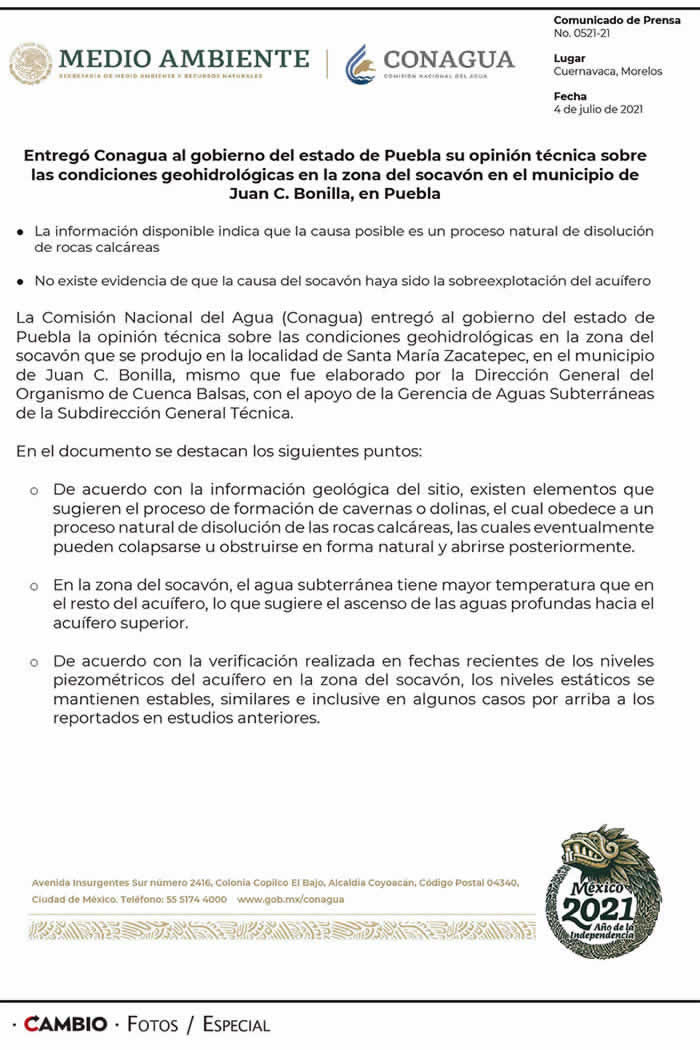 conagua socavon formacion cavernas