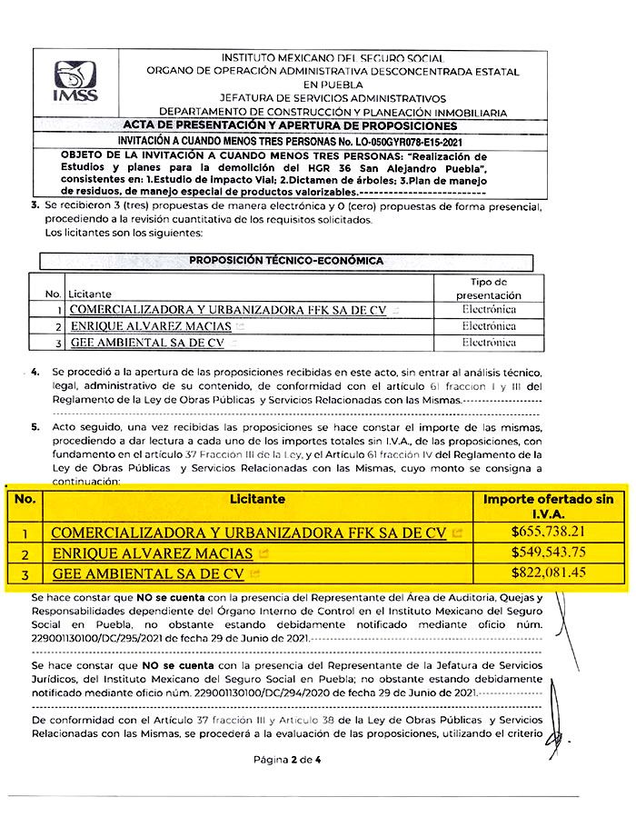 licitacion imss san alejandro