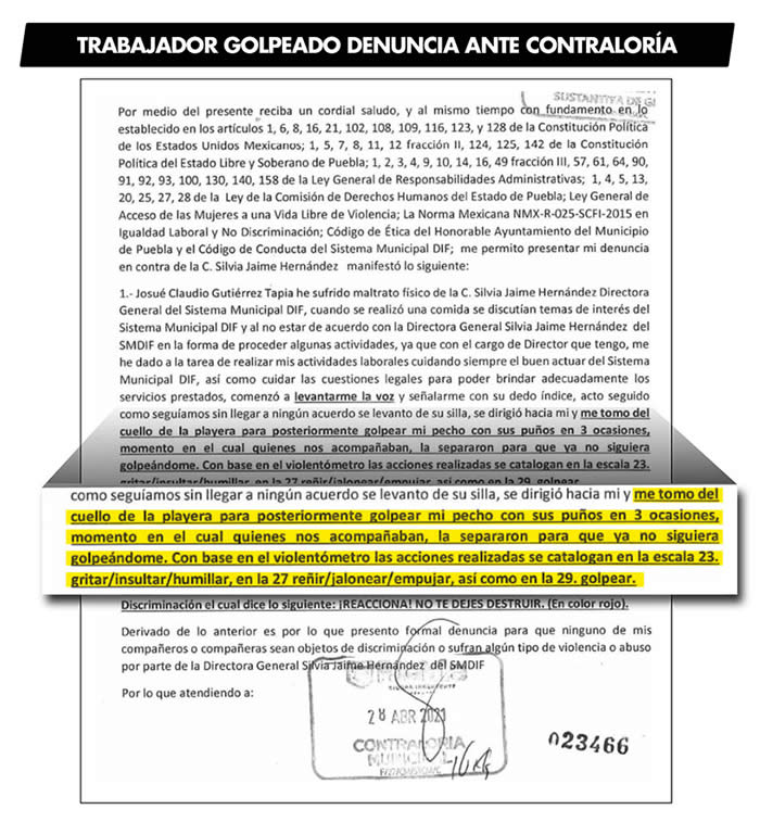denuncia trabajador golpeado dif