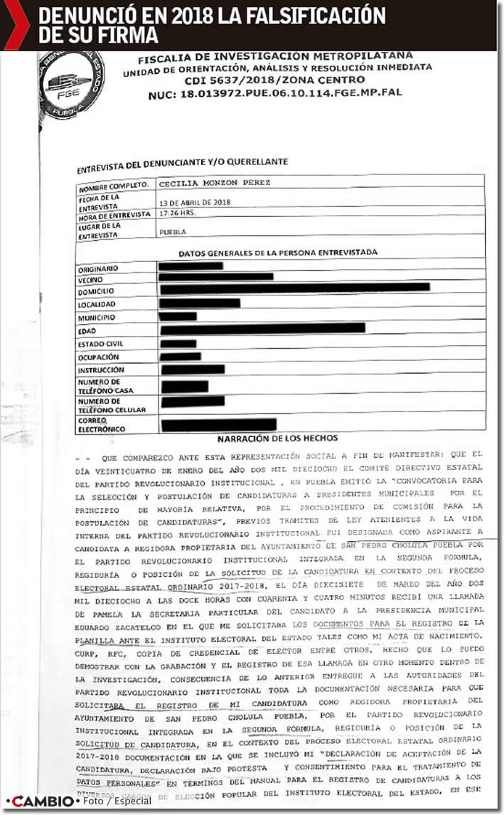 denuncia cecilia monzon falsificacion firma
