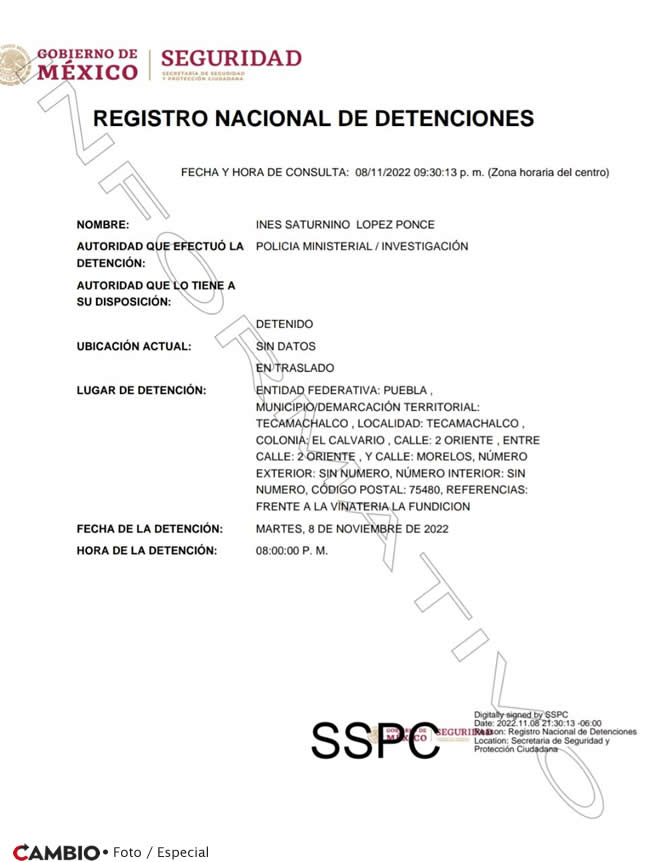 registro nacional detenciones ines saturnino