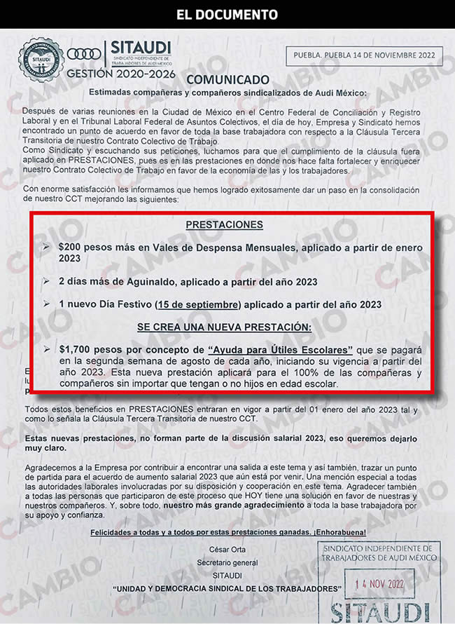 comunicado audi aumento vales despensa