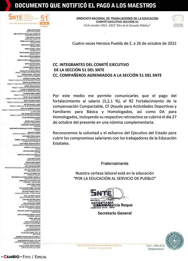 documento que notifico pago maestros snte 51