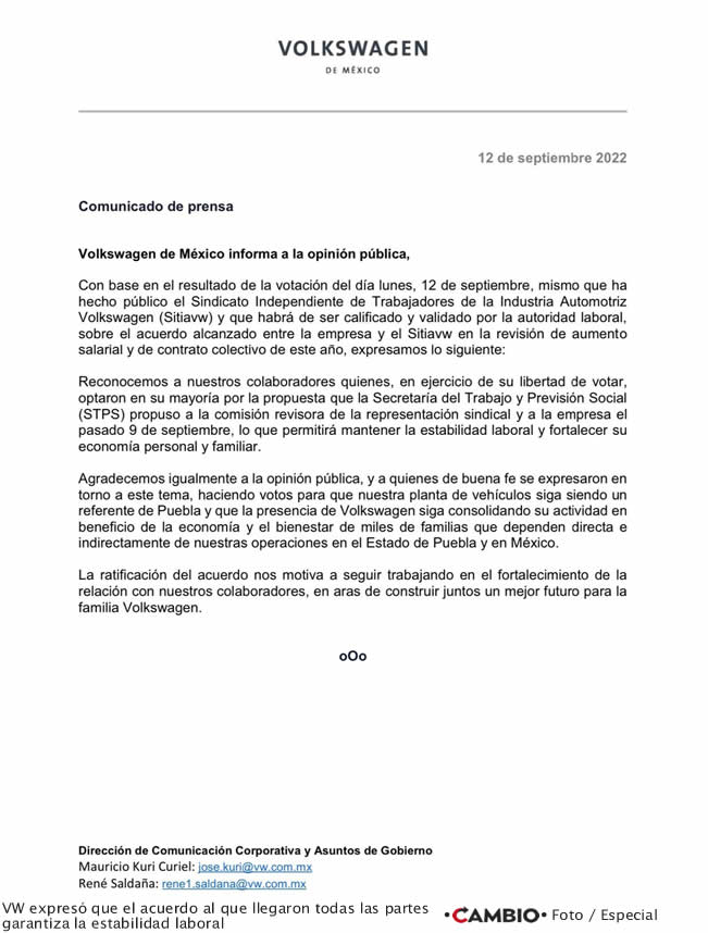 comunicado aumento salarial vw puebla
