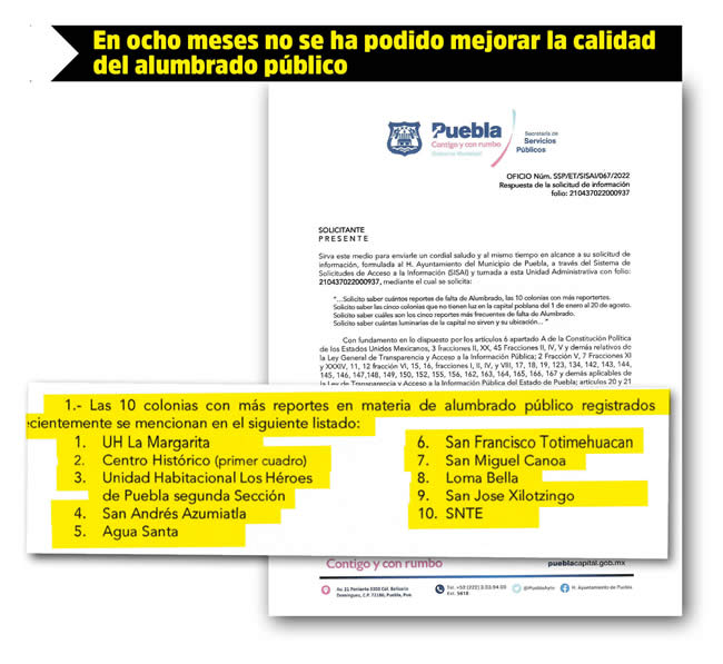 solicitud informacion alumbrado publico ayuntamiento puebla