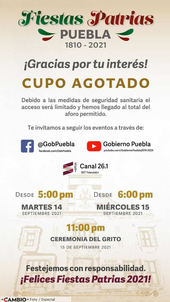 cupo agotado ceremonia 15 septiembre