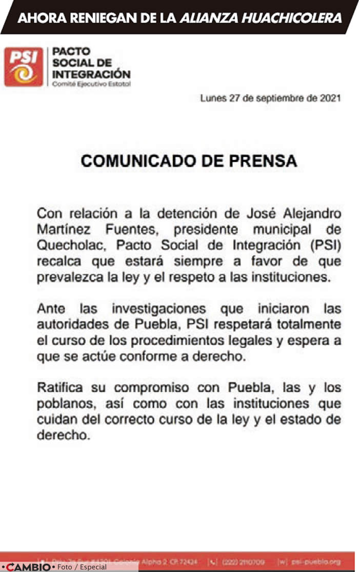 comunicado presidente psi quecholac