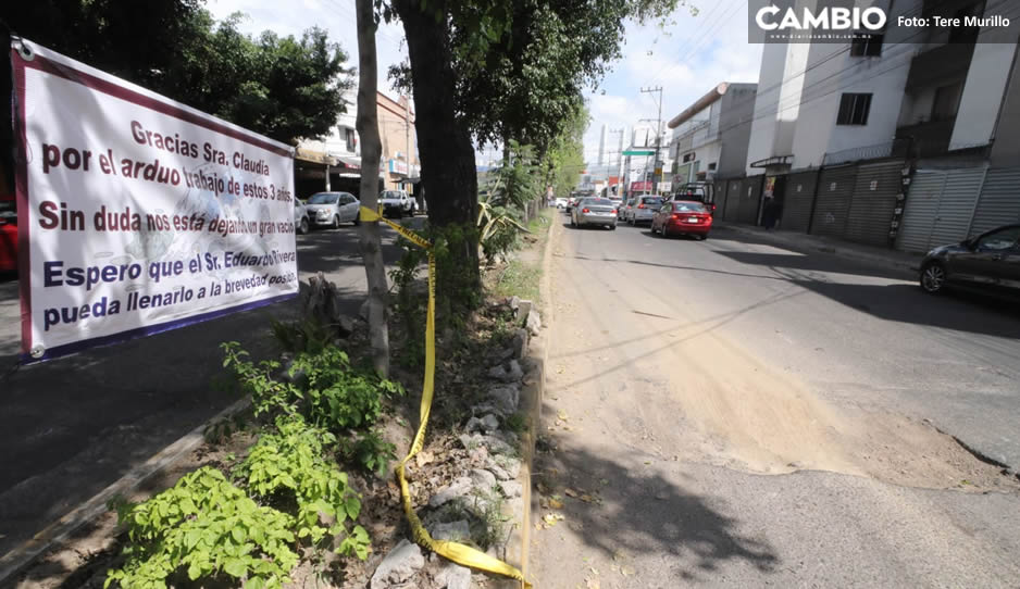 FOTO: Gracias por su “arduo” labor; así agradecen a Claudia por mega bache  en la 5 sur