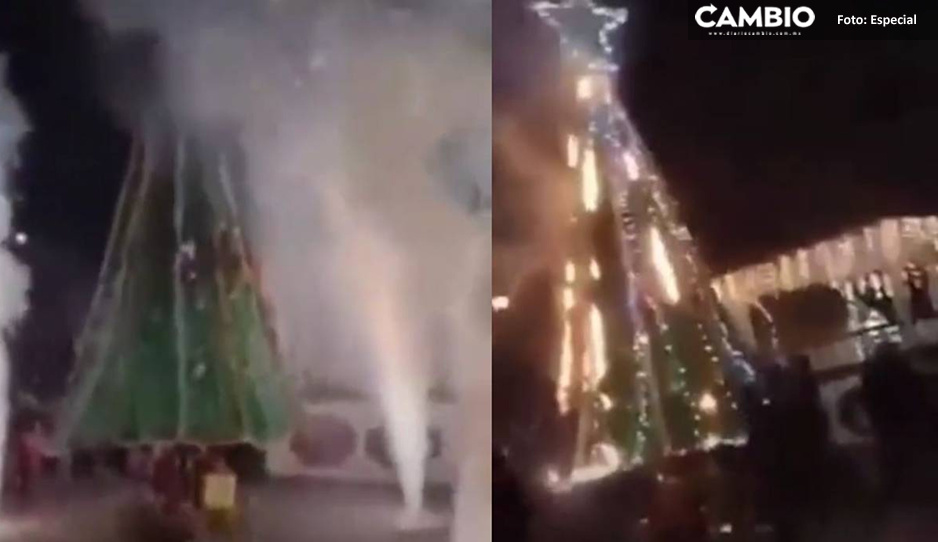 Se pasaron de prendidos por la Navidad: incendian arbolito en medio de los festejos (VIDEO)
