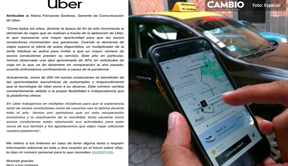 En época decembrina es normal el tarifazo, se justifica Uber con cinismo