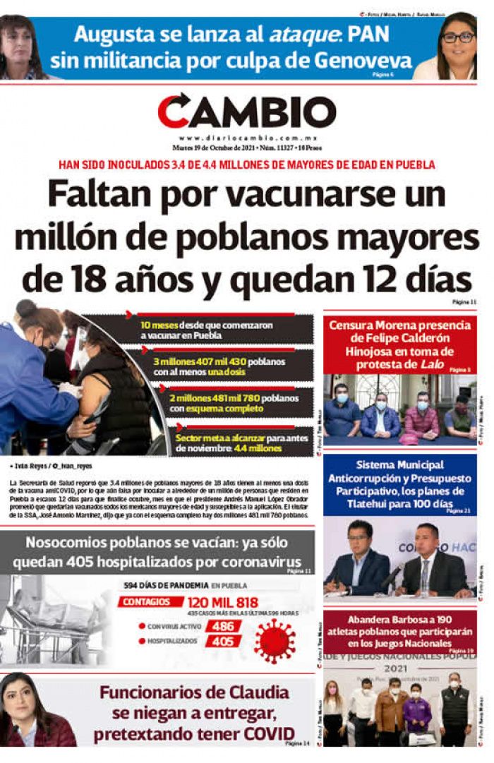 Faltan por vacunarse un millón de poblanos mayores de 18 años y quedan 12 días