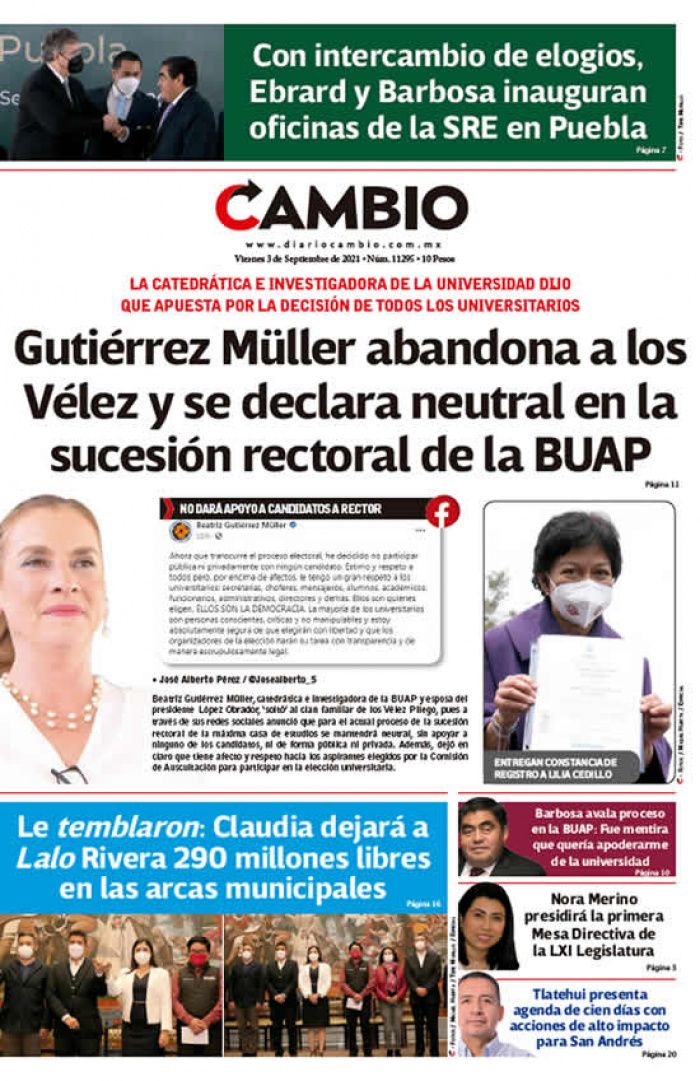 Gutiérrez Müller abandona a los Vélez y se declara neutral en la sucesión rectoral de la BUAP