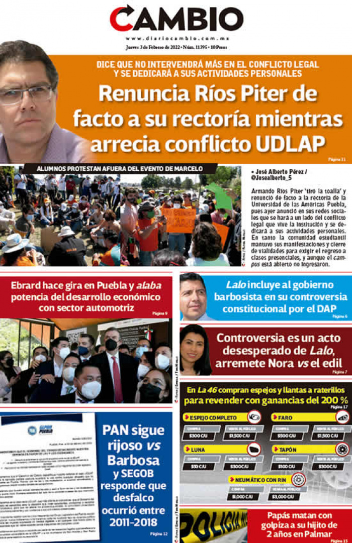 Renuncia Ríos Piter de facto a su rectoría mientras arrecia conflicto UDLAP