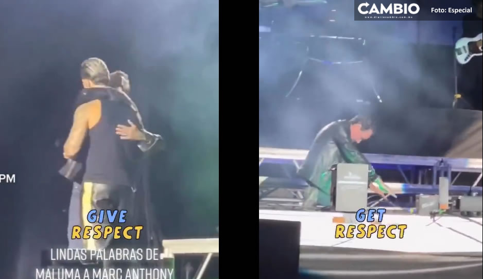 ¡Eufórico momento! Marc Anthony se arrodilla ante Maluma durante concierto (VIDEO)