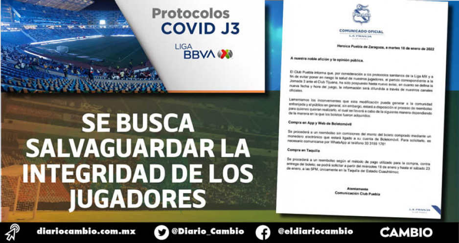 Puebla suspende partido vs Xolos por contagiadero del equipo norteño