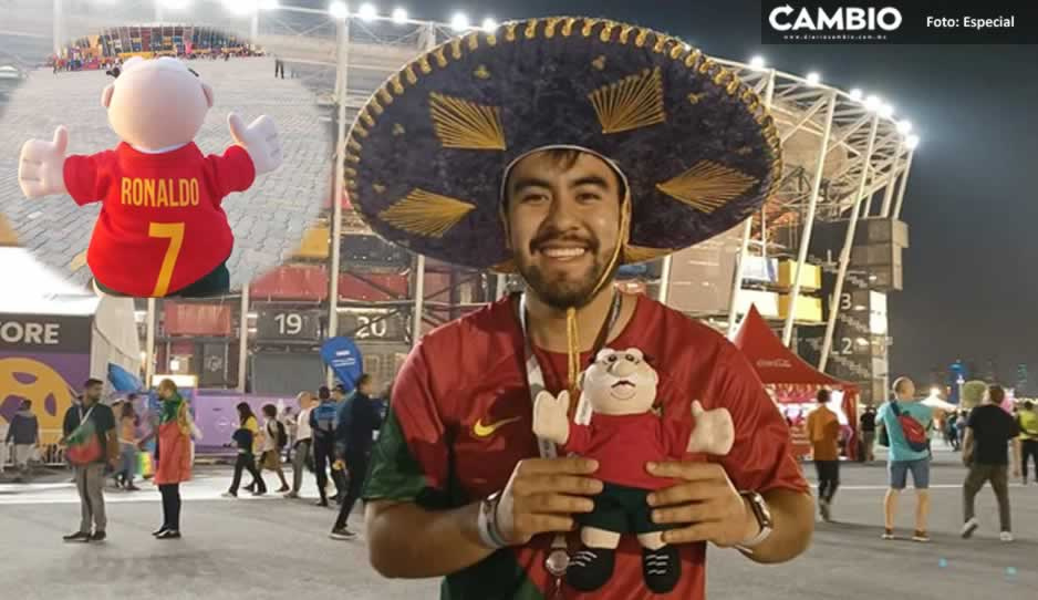 ¡Eso es pasión! Aficionado mexicano lleva peluche del Dr. Simi a Qatar para dárselo a Cristiano Ronaldo