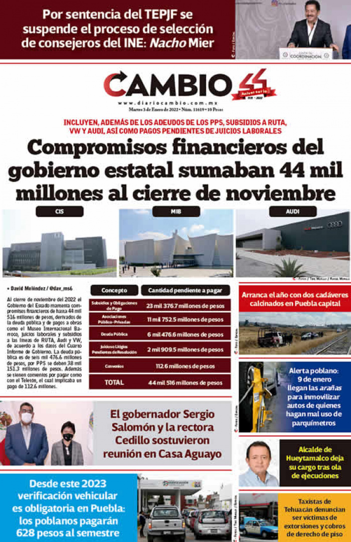 Compromisos financieros del gobierno estatal sumaban 44 mil millones al cierre de noviembre