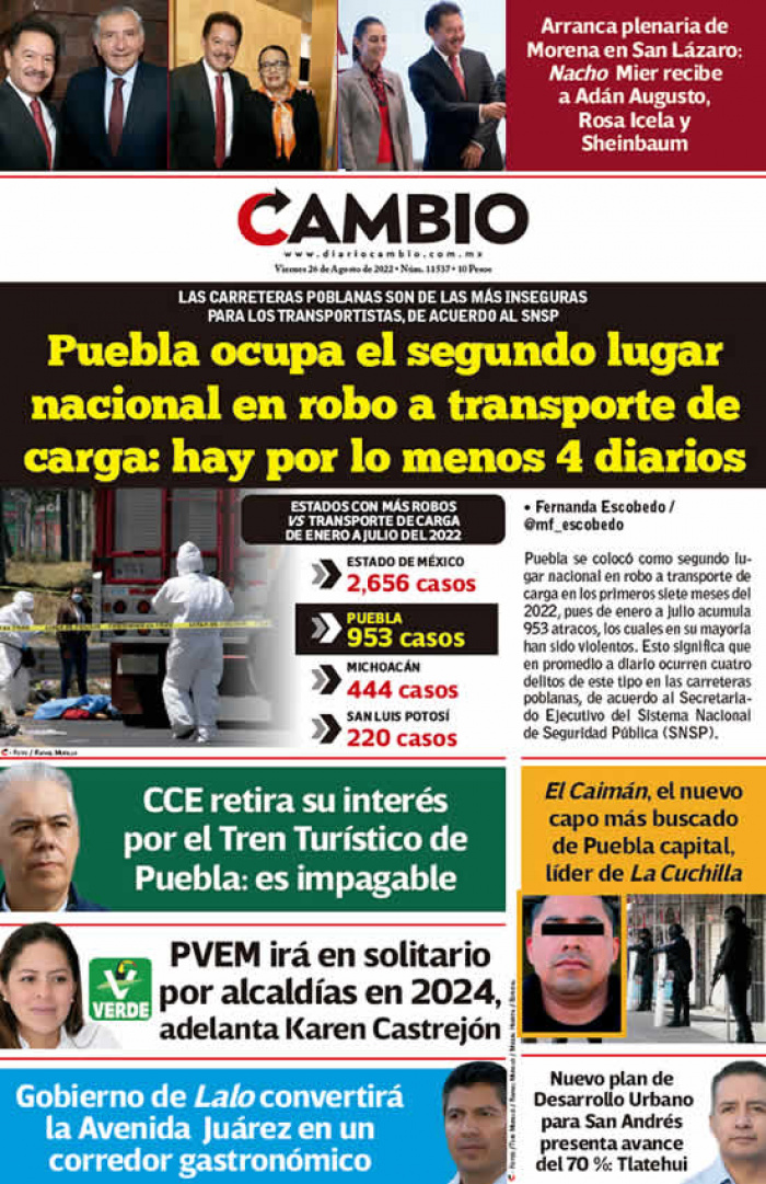 Puebla ocupa el segundo lugar nacional en robo a transporte de carga: hay por lo menos 4 diarios