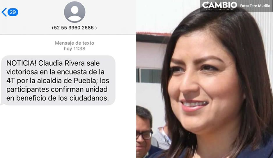 Claudia se da ganadora de la encuesta de Morena en mensajes SMS que inundan celulares de Puebla