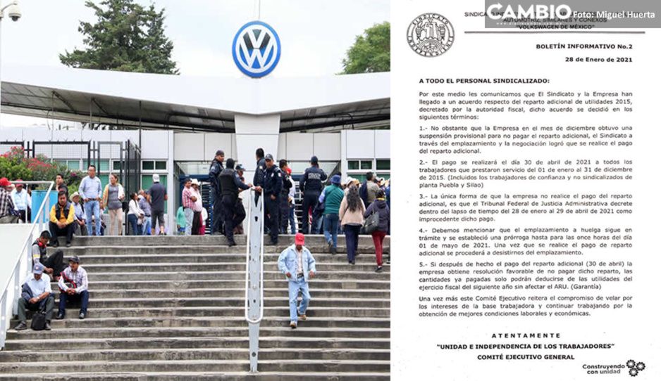 Acepta VW pagar las utilidades de 2015 pero hasta el 30 de abril: sigue emplazamiento a huelga