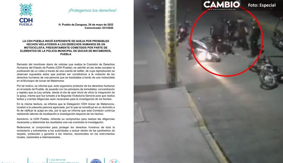 CDH inicia investigación vs policías de Izúcar que golpearon a motociclista