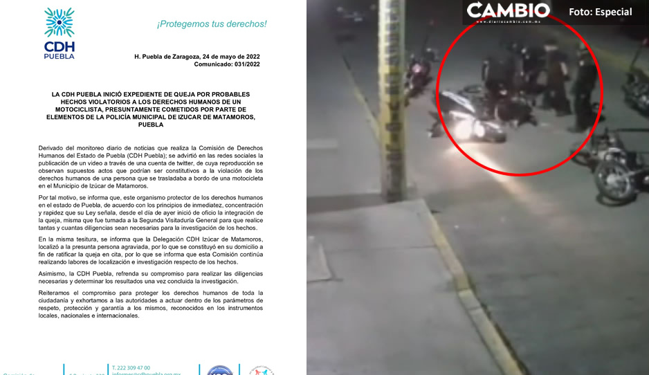 CDH inicia investigación vs policías de Izúcar que golpearon a motociclista