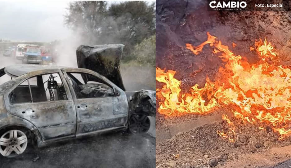 Vehículo se incendia en la autopista Tlaxco-Tejocotal