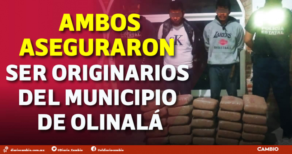 Detienen con 50 kilos de marihuana y un taxi de Guerrero a dos hombres en Huehuetlán