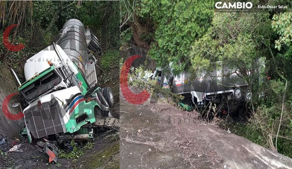 Conductor de pipa queda prensado tras caer a un barranco en la México-Tuxpan