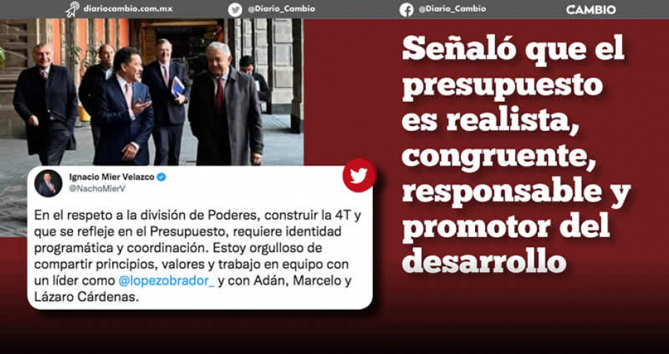 Celebra Nacho Mier aprobación del Presupuesto federal 2023, Puebla tendrá aumento en Participaciones