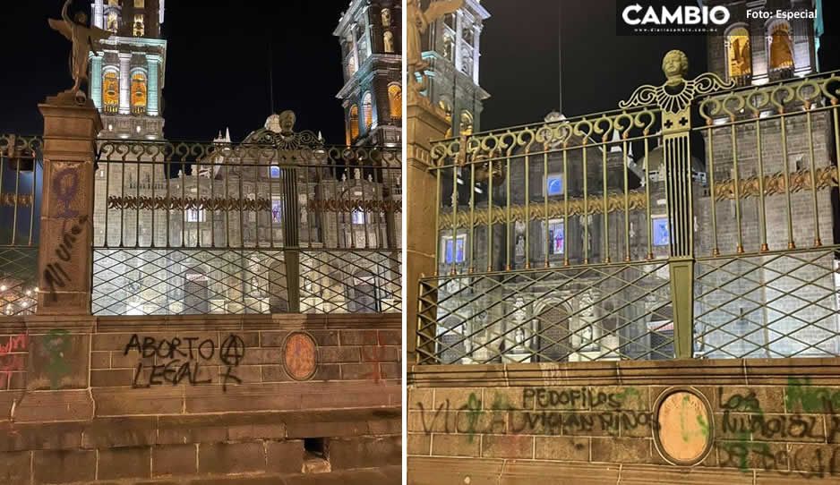 Feministas violentas, así dejaron la Catedral llena de pintas (FOTOS)