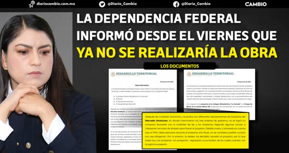 Claudia suma otra derrota a su historial: la Sedatu le cancela el Mercado Amalucan