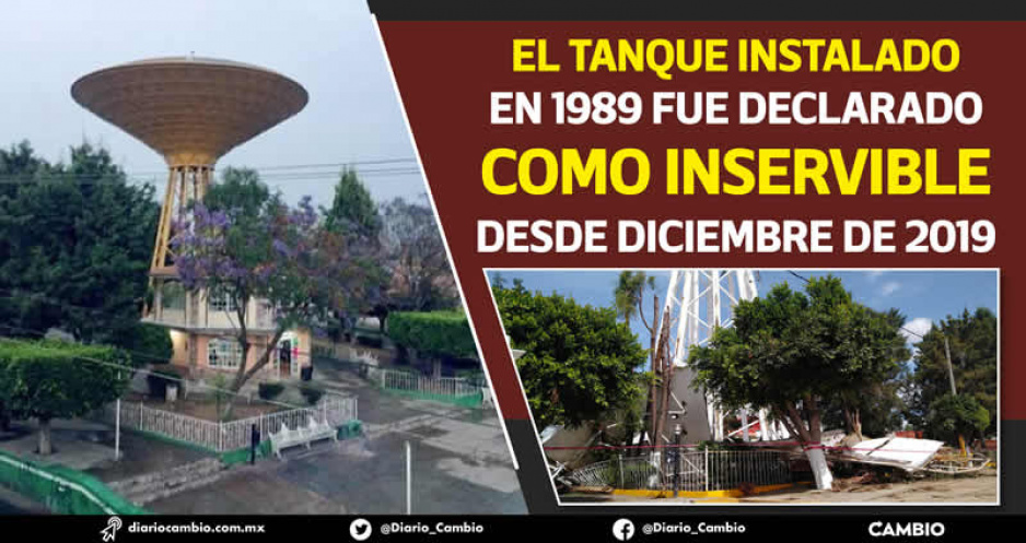 Pobladores de Temaxcalac acusan que base de concreto  del tanque elevado fue removida durante rehabilitación