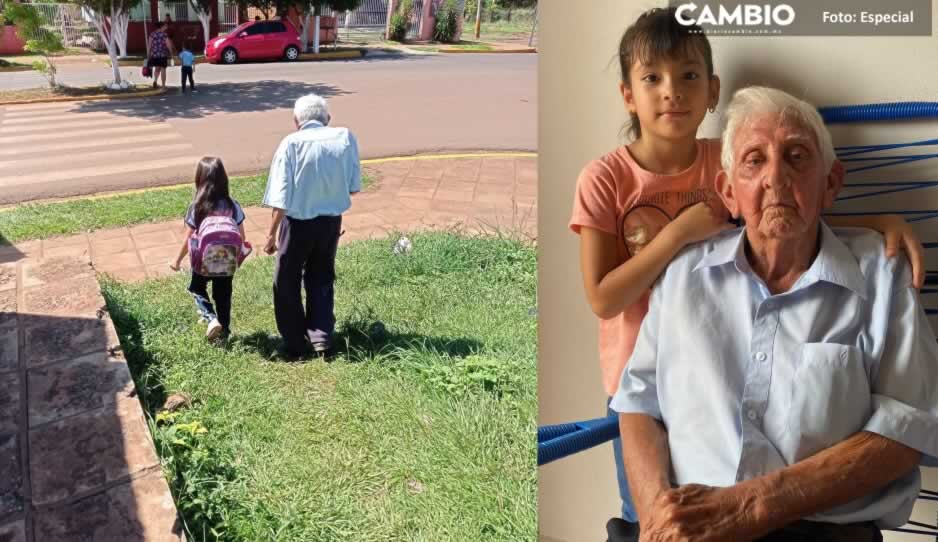 ¡Ternura! Bisabuelo acompaña a su nieta diario a la escuela