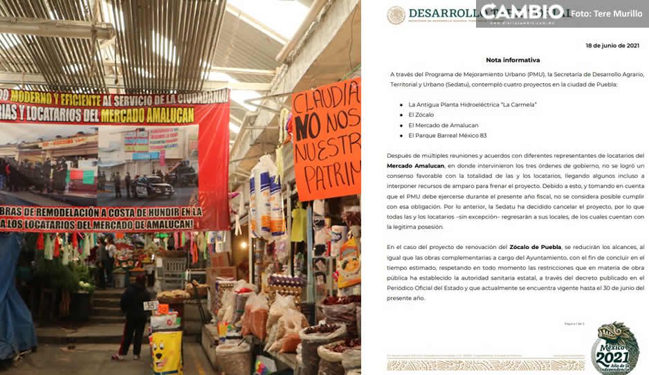 Es oficial: Sedatu cancela demolición del Mercado de Amalucan por incapacidad de Claudia