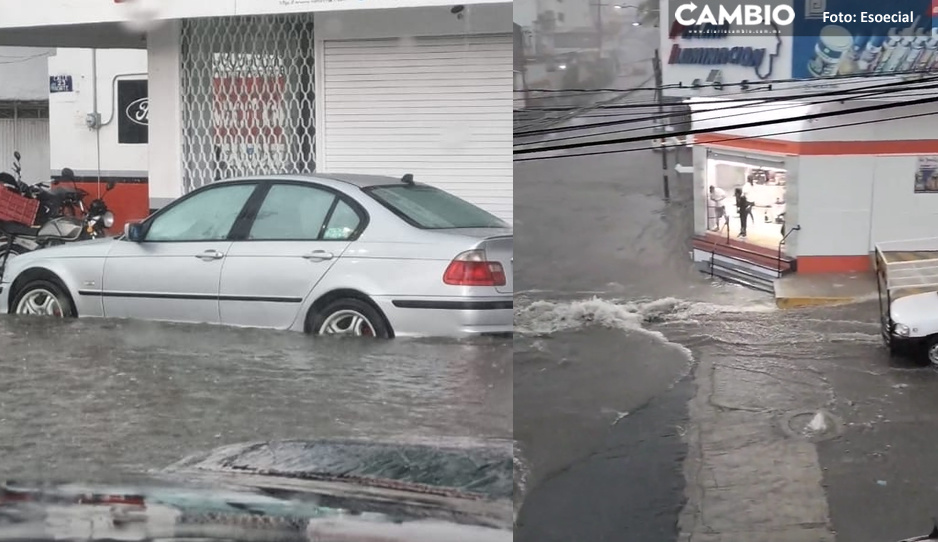 ¡Se inunda Puebla! Calles se convierten en ríos ante la fuerte lluvia (VIDEO)