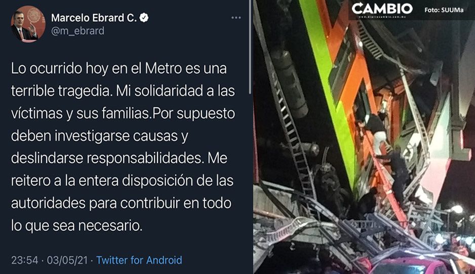 Me pongo a disposición de las autoridades, responde Ebrard ante acusaciones por desplome de Línea 12