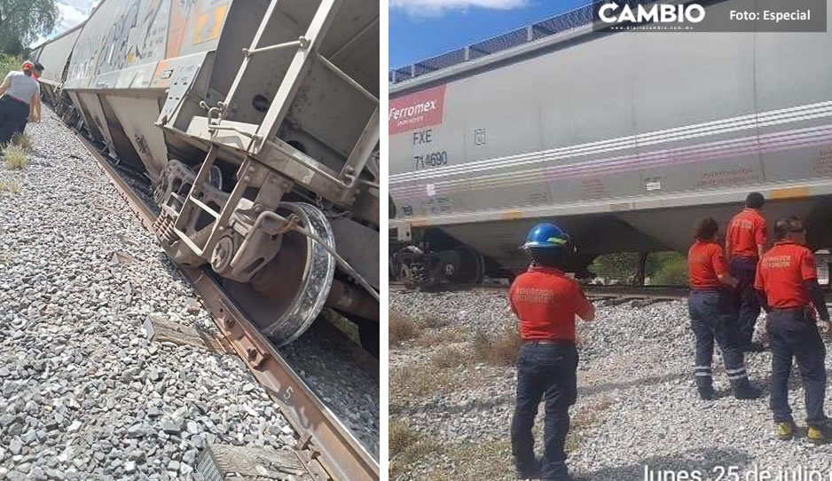 Tras robo de vía férrea, se descarrila tren cargado de frijol y sorgo en Tehuacán
