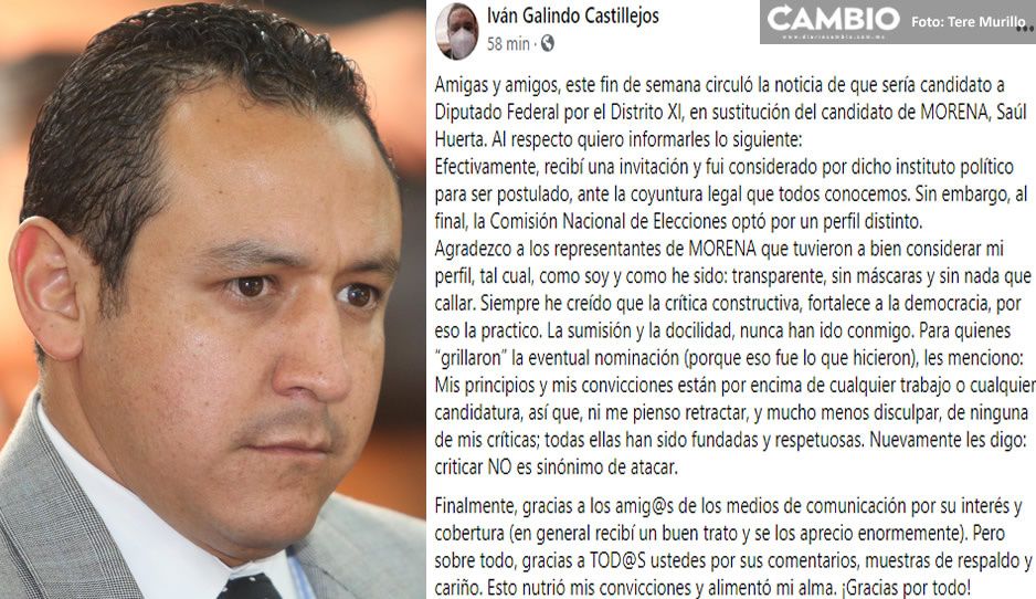 Morena descarta a Iván Galindo como sustito de Saúl Huerta en candidatura del Distrito XI