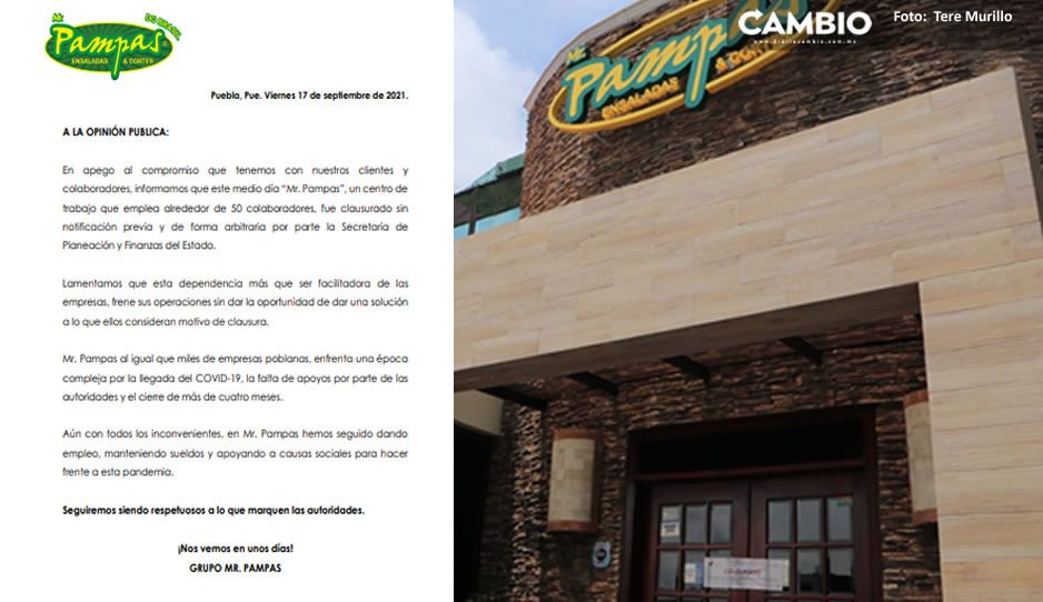 Mr. Pampas acusa abuso de la Secretaría de Finanzas ante clausura del local