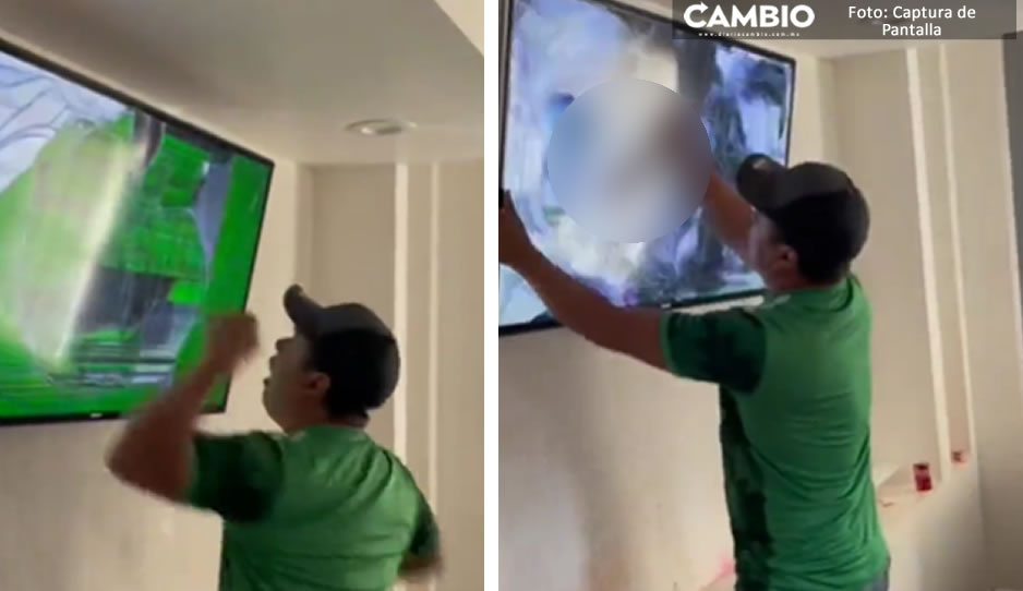 ¡Nooo! Aficionado mexicano destroza su TV con arma blanca tras eliminación de México en Qatar (VIDEO)