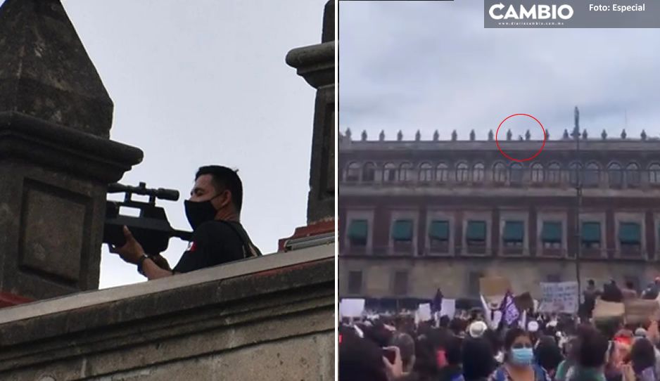Denuncian presuntos francotiradores en techo de Palacio Nacional para vigilar marcha feminista